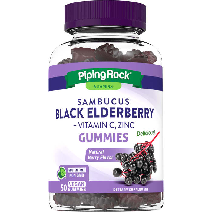 Sambucus Black Elderberry plus C & Zinc Gummies (Natural Berry), 50 Vegan Gummies