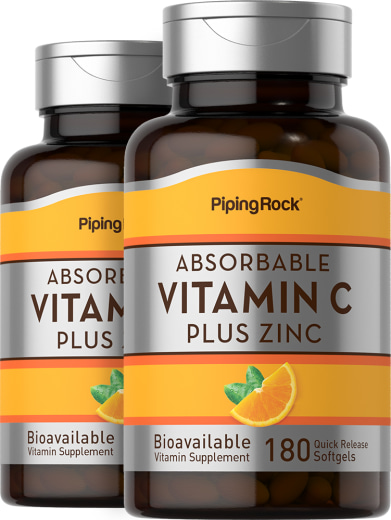 Absorbable Vitamin C Plus Zinc, 180 Quick Release Softgels, 2  Bottles
