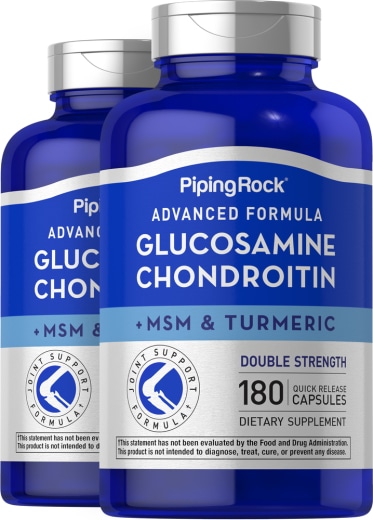 Avanceret Glucosamin Chondroitin MSM Plus med dobbelt styrke Gurkemeje, 180 Kapsler for hurtig frigivelse, 2  Flasker