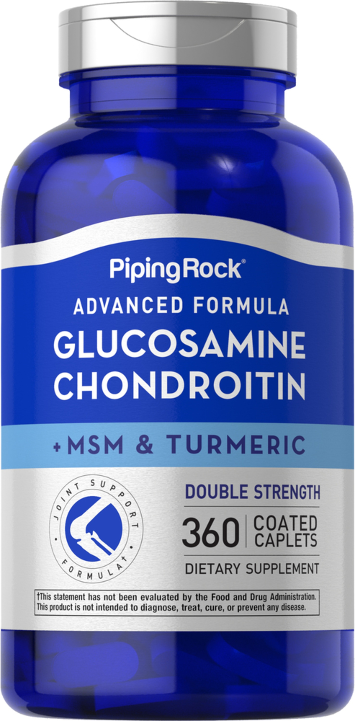 Advanced Double Glucosamine Chondroitin MSM Plus Turmeric, 360 Coated Caplets | PipingRock Health Products