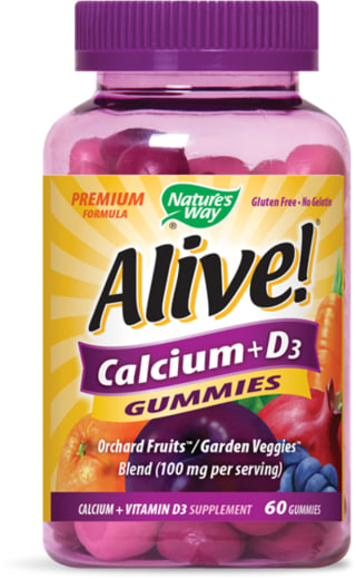 Alive! Kalcium- + D3-gummigodis, 500 mg, 60 Gummin
