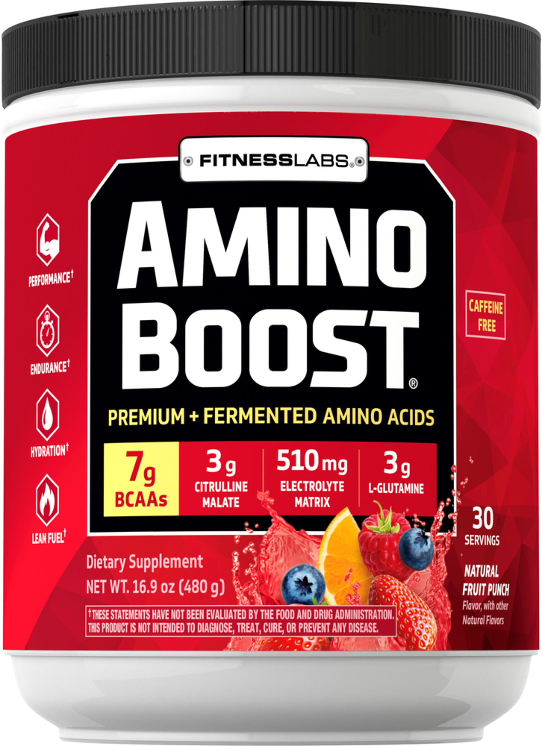 Amino Boost BCAA Powder (Natural Fruit Punch), 16.9 (480 Bottle PipingRock Products
