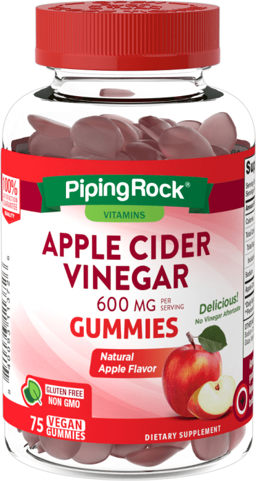 Apple Cider Vinegar (Natural Apple), 600 mg (per serving), 75 Vegan Gummies