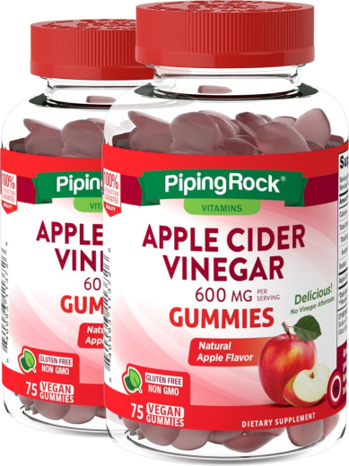 Apple Cider Vinegar (Natural Apple), 600 mg, 75 Vegan Gummies, 2  Bottles