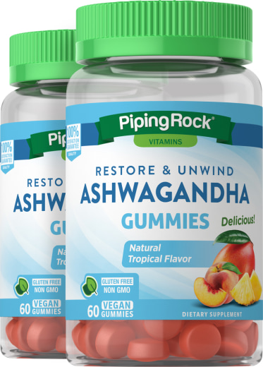 Ashwagandha (Natural Tropical), 60 Vegan Gummies, 2  Bottles