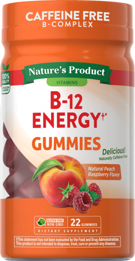B-12 Energy Gummies (Natural Peach Raspberry), 22 Veganske vingummier