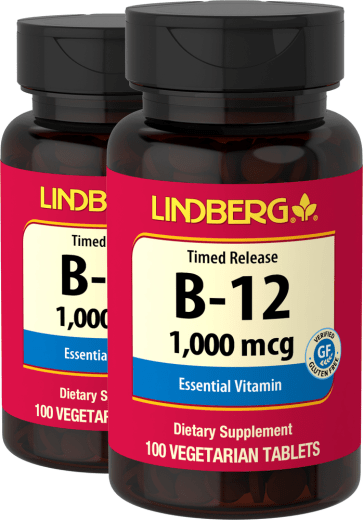 B-12 vitamin folyamatosan felszívódó, 1000 mcg, 100 Vegetáriánus tabletták, 2  Palackok