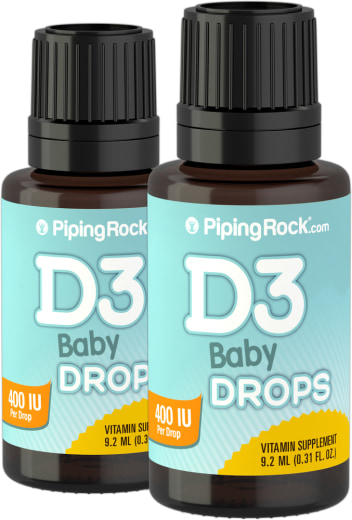 Baby D3 Drops Flydende D-vitamin 400 IU 365 doseringer, 9.2 mL (0.31 fl oz) Pipetteflaske, 2  Pipetteflasker