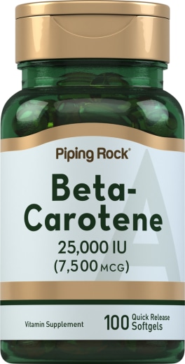Beta Caroteno (vitamina A), 25,000 IU, 100 Gels de Rápida Absorção