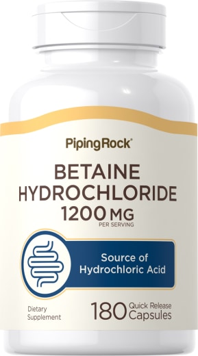 Betaína HCl, 1200 mg (por dose), 180 Cápsulas de Rápida Absorção