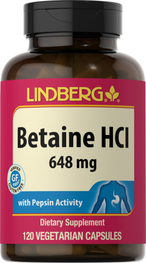 Betaina HCl 648 mg dengan Aktiviti Pepsin, 120 Kapsul Vegetarian