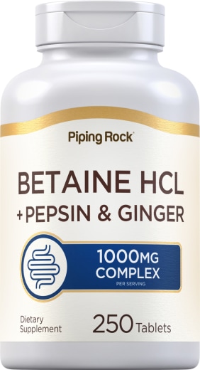 Betaiini HCL + pepsiini ja inkivääri , 250 Tabletit