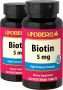 Biotin  5 mg (5000 mcg), 120 Vegetariska tabletter, 2  Flaskor