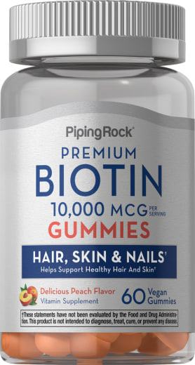 Biotin Gummibärchen (köstlicher Pfirsich), 10,000 µg (pro Portion), 60 Vegane Gummibärchen