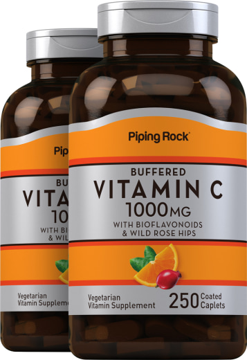 Buffered C 1000 mg with Bioflavonoids & Wild Rose Hips, 250 Coated Caplets, 2  Bottles