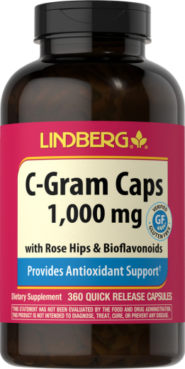 ローズヒップ & バイオフラボノイド配合C-Gram 1000 mg, 360 速放性カプセル