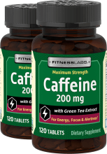 Caféine 200 mg avec extrait de thé vert, 120 Comprimés, 2  Bouteilles