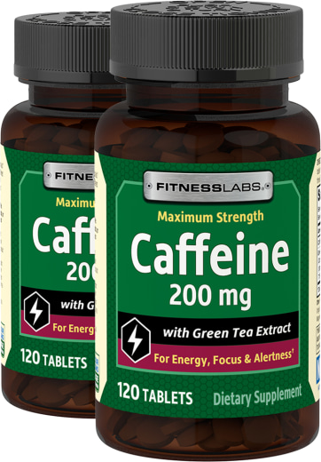 Cafeína, 200 mg, con extracto de té verde, 120 Tabletas, 2  Botellas/Frascos