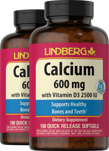 Kalsium 600 mg dengan Vitamin D3 2500 IU, 100 Gel Lembut Lepas Cepat, 2  Botol