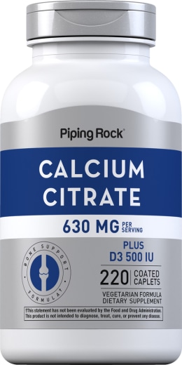 Kalsium Sitrat 630 mg Campur D3 500 IU, 220 Caplet Bersalut
