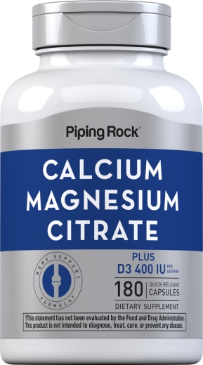 칼슘 & 시트르산 마그네슘 플러스 D  (Cal 300mg/Mag 150mg/D3 400IU) (per serving), 180 빠르게 방출되는 캡슐