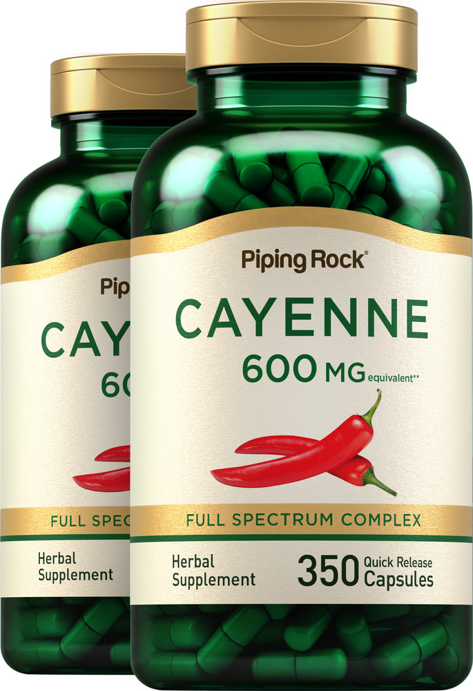 Cayenne, 600 mg, 350 Quick Release Capsules PipingRock Health Products