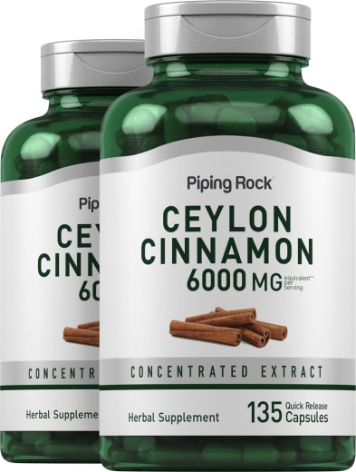 Canela Ceylon , 6000 mg (por dose), 135 Cápsulas de Rápida Absorção, 2  Frascos