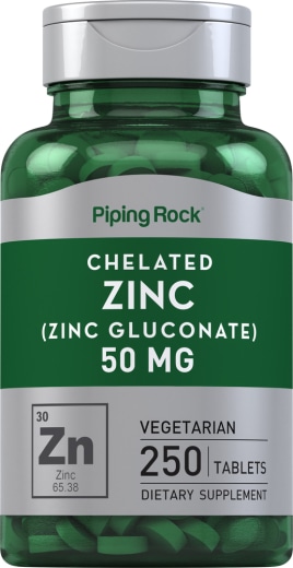 Chelatiertes Zink (Gluconat), 50 mg, 250 Vegetarische Tabletten