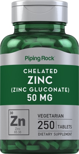 Chelated Zinc (Gluconate), 50 mg, 250 Vegetarian Tablets