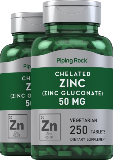 Chelated Zinc (Gluconate), 50 mg, 250 Vegetarian Tablets, 2  Bottles