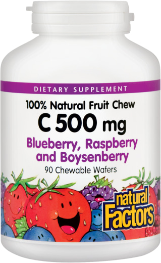 維生素C 500毫克咀嚼片（天然藍莓，覆盆子，博伊森莓）, 90 咀嚼錠