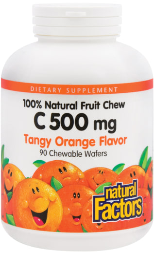 C 500 mg mastigável (Sabor natural de laranja tangerina), 90 Bolachas mastigáveis