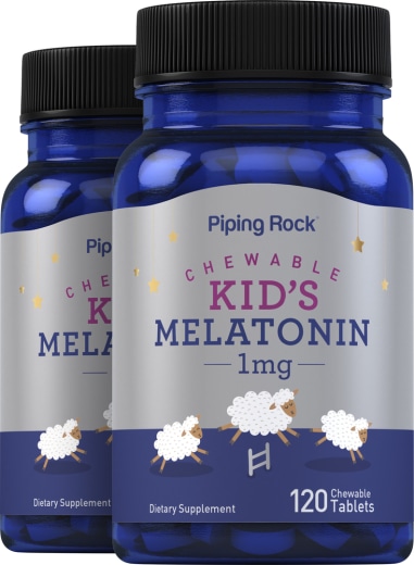 Melatonina masticable para niños, 1 mg, 120 Tabletas masticables, 2  Botellas/Frascos