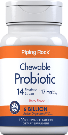 Tyggbar probiotika, 14 stammer, 6 milliarder organismer (naturlig bær), 100 Tabletter som kan tygges