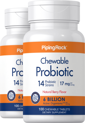 Probiotika-Kautabletten mit 14 Stämmen und 6 Milliarden Organismen (natürliche Beere), 100 Kautabletten, 2  Flaschen