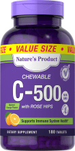 Comprimés à croquer de 500 mg de Vitamine C avec églantier (orange naturelle), 180 Comprimés