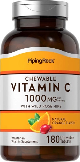 Vitamin C 500 mg Boleh Dikunyah (Oren Semula Jadi), 1000 mg (setiap sajian), 180 Tablet Boleh Kunyah