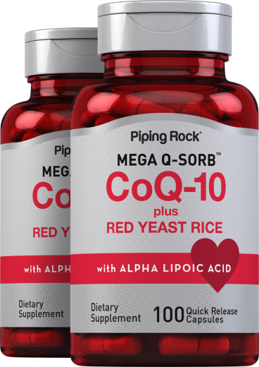 CoQ10 con arroz de levadura roja, 100 Cápsulas de liberación rápida, 2  Botellas/Frascos