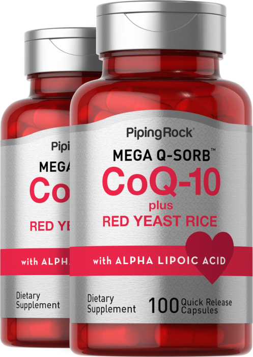 CoQ10 avec levure de Riz Rouge, 100 Gélules à libération rapide, 2  Bouteilles