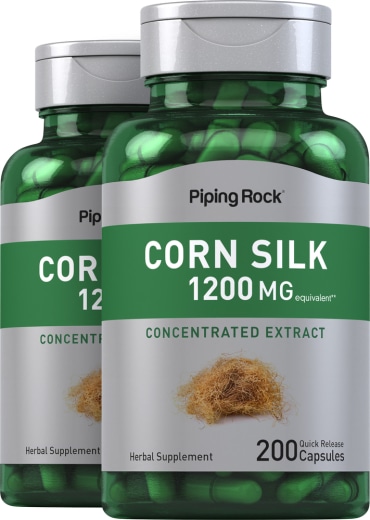 Barba de maíz, 1200 mg, 200 Cápsulas de liberación rápida, 2  Botellas/Frascos