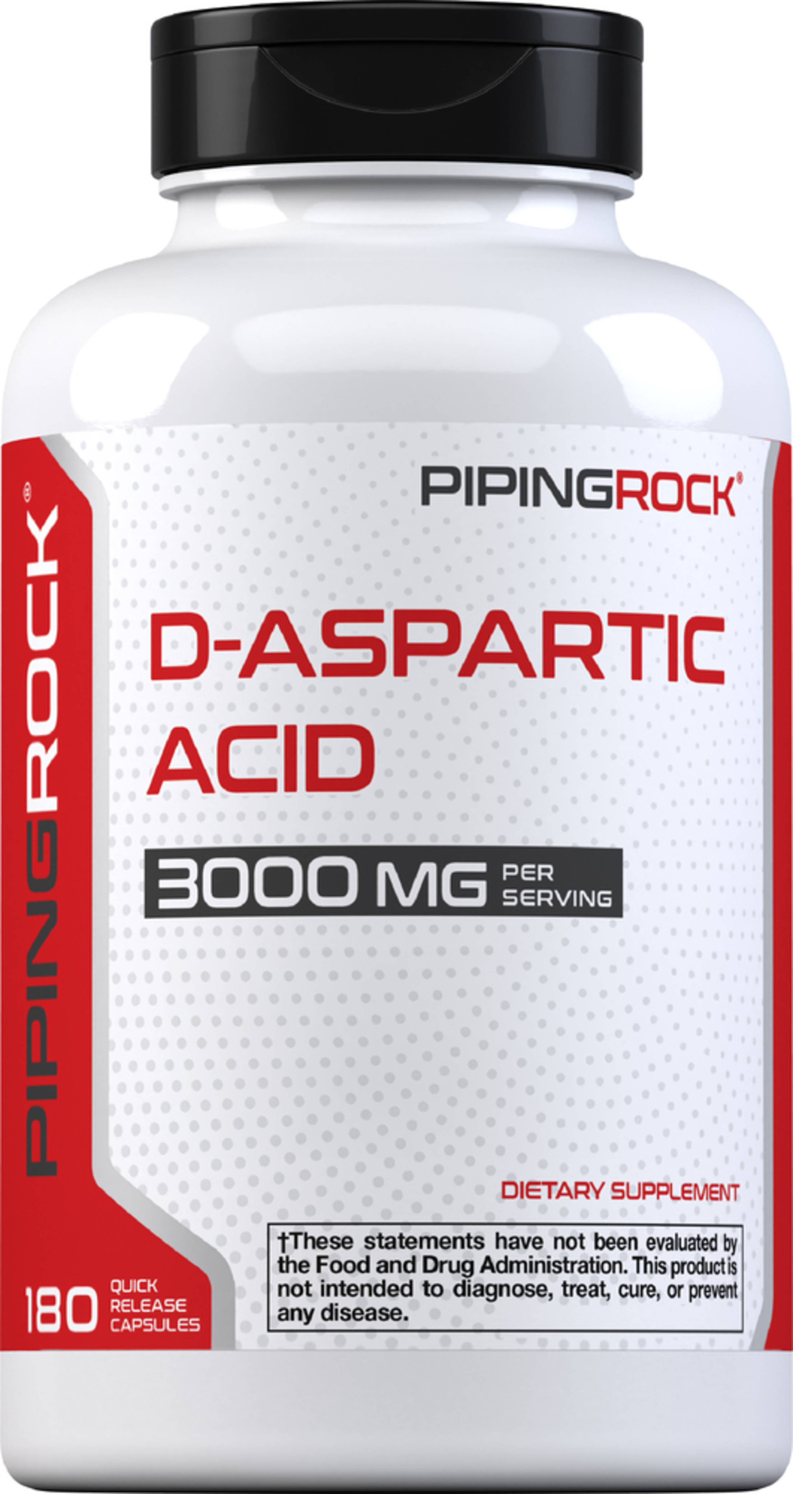 D-Aspartic Acid, 3000 mg (per serving), 180 Quick Release Capsules |  PipingRock Health Products