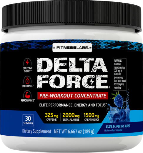 Concentrado em pó Delta Force pré-treino (sabor explosão de framboesa azul), 6.6 oz (189 g) Frasco