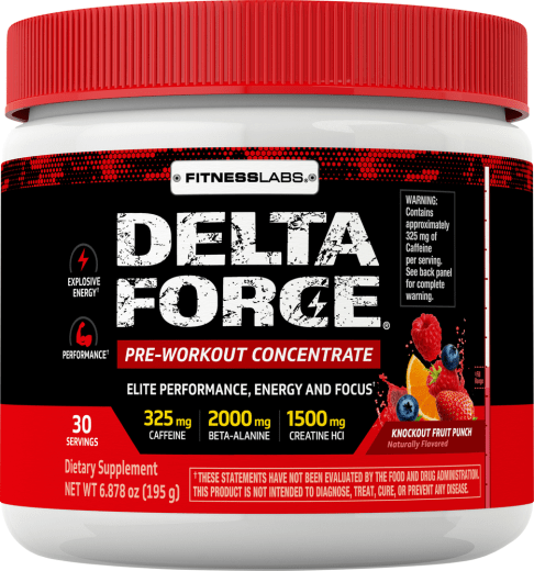 Concentrado en polvo para antes de hacer ejercicio Delta Force (Sabor Knockout Fruit Punch), 6.87 oz (195 g) Botella/Frasco