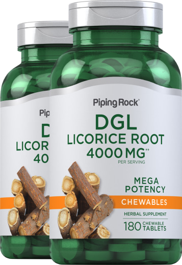 DGL Licorice Root Chewable Mega Potency (Deglycyrrhizinated), 4000 mg, 180 Chewable Tablets, 2  Bottles