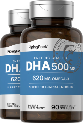 DHA Bersalut Enterik, 500 mg, 90 Gel Lembut Lepas Cepat, 2  Botol