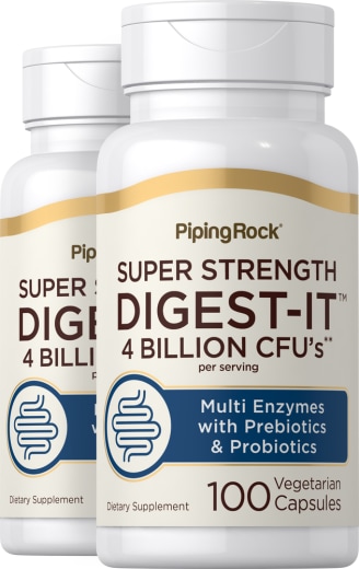 Digest-IT Multi-enzymer, superstyrka med probiotika, 100 Vegetariska kapslar, 2  Flaskor