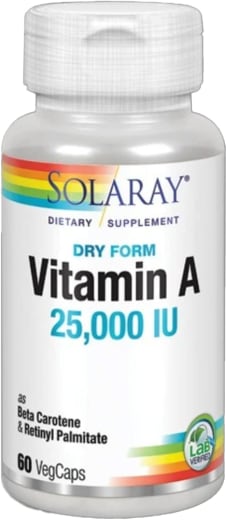Vitamine A sèche, 25,000 IU, 60 Gélules végétales