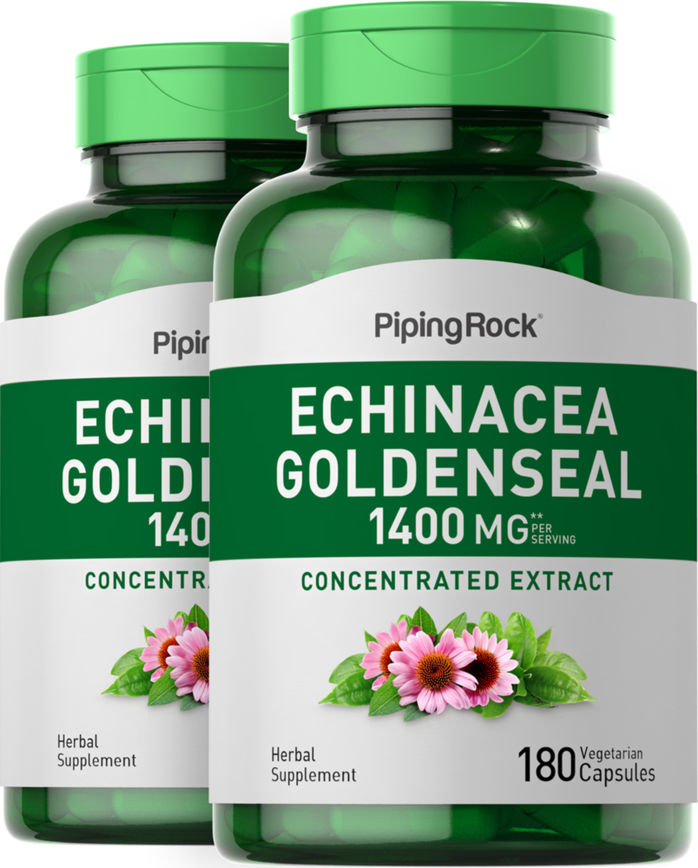 Echinacea Goldenseal Root 2 Bottles X 180 Veg Capsules Benefits Uses Pipingrock Health Products