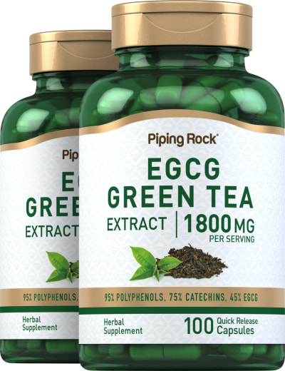 EGCG Grøn te (standardiseret ekstrakt), 1800 mg (pr. dosering), 100 Kapsler for hurtig frigivelse, 2  Flasker