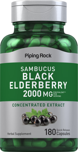Hyldebær/Sambucus , 2000 mg (pr. dosering), 180 Kapsler for hurtig frigivelse